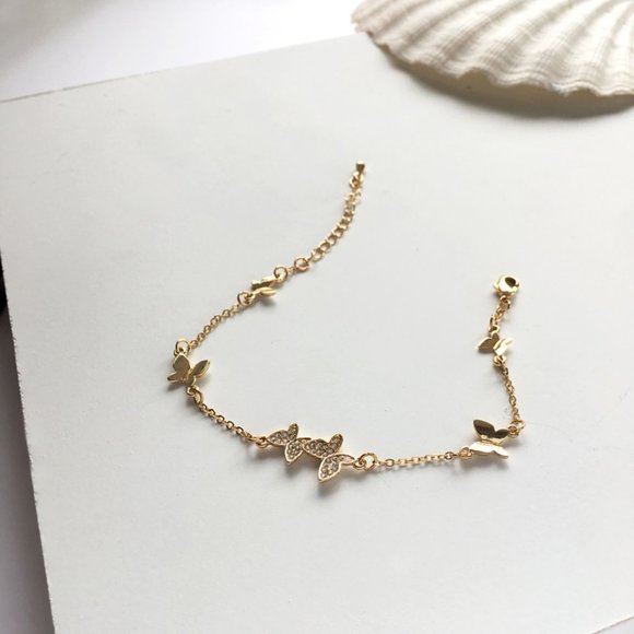 Golden Rhinestone Butterfly Bracelets - Picture 2 of 12